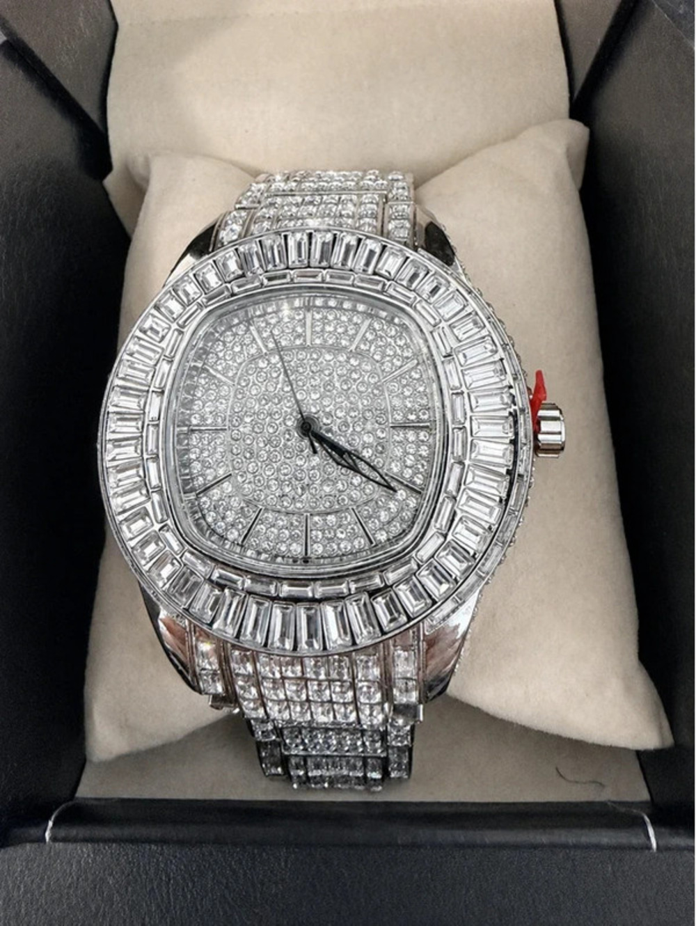#636  Silver-Tone Chandelier Watch – Iced-Out Baguette Bling